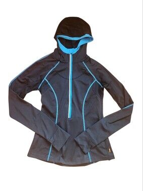 Lucy Black Hooded Jacket with Blue Trim